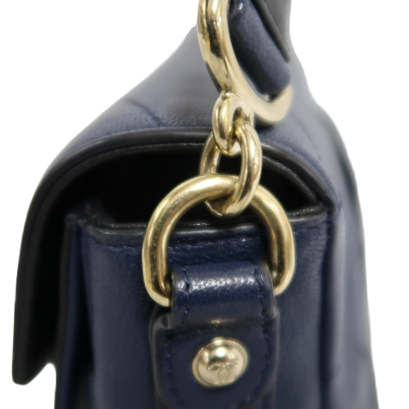 CHANEL Chevron Shoulder Bag Calfskin Navy/Black Gold Hardware
