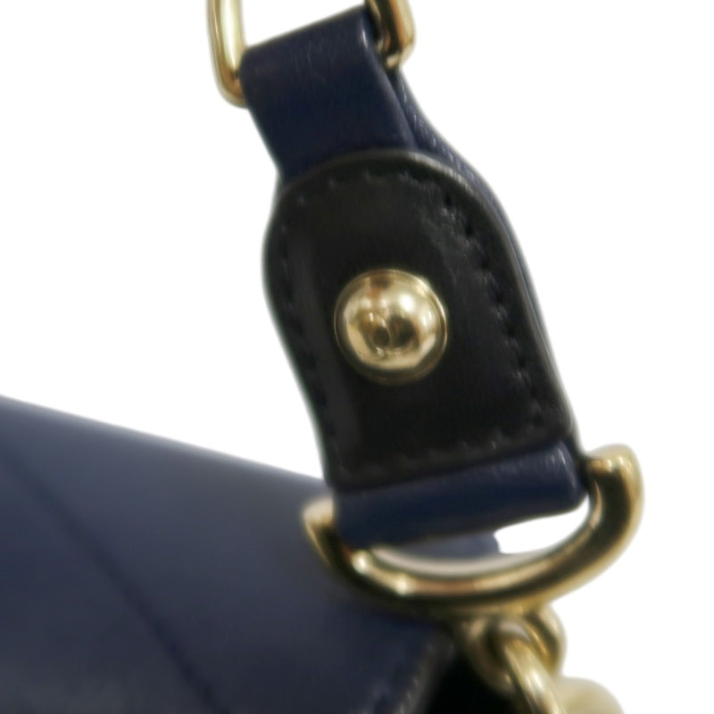 CHANEL Chevron Shoulder Bag Calfskin Navy/Black Gold Hardware