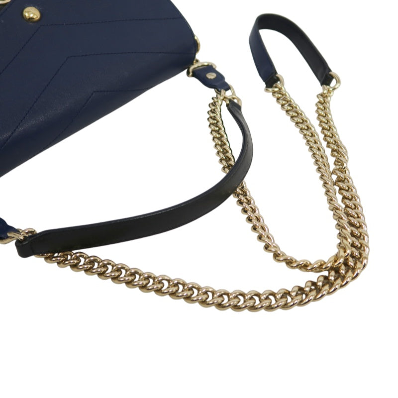 CHANEL Chevron Shoulder Bag Calfskin Navy/Black Gold Hardware