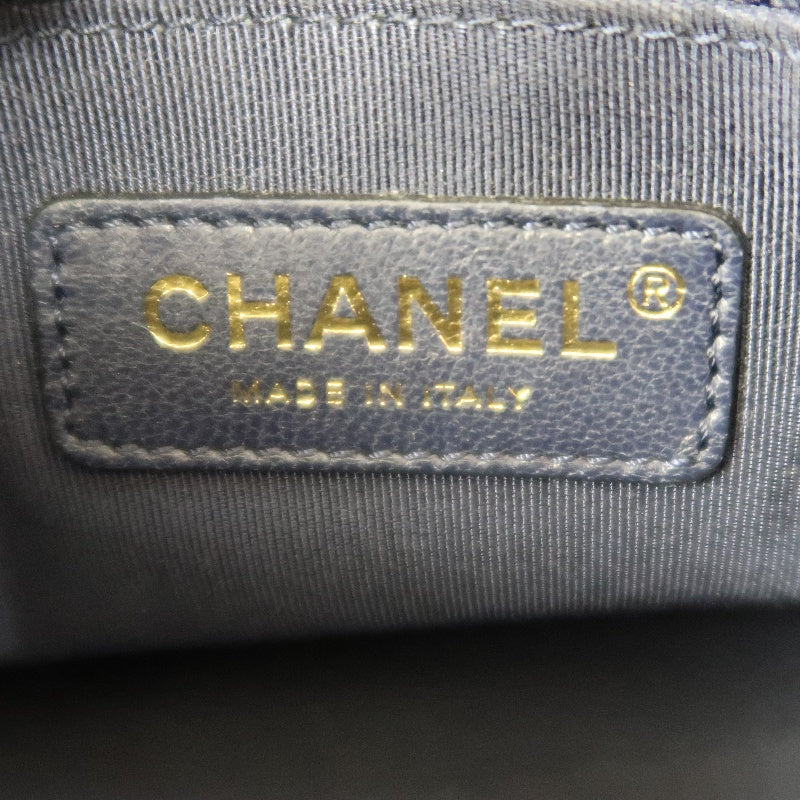 CHANEL Chevron Shoulder Bag Calfskin Navy/Black Gold Hardware