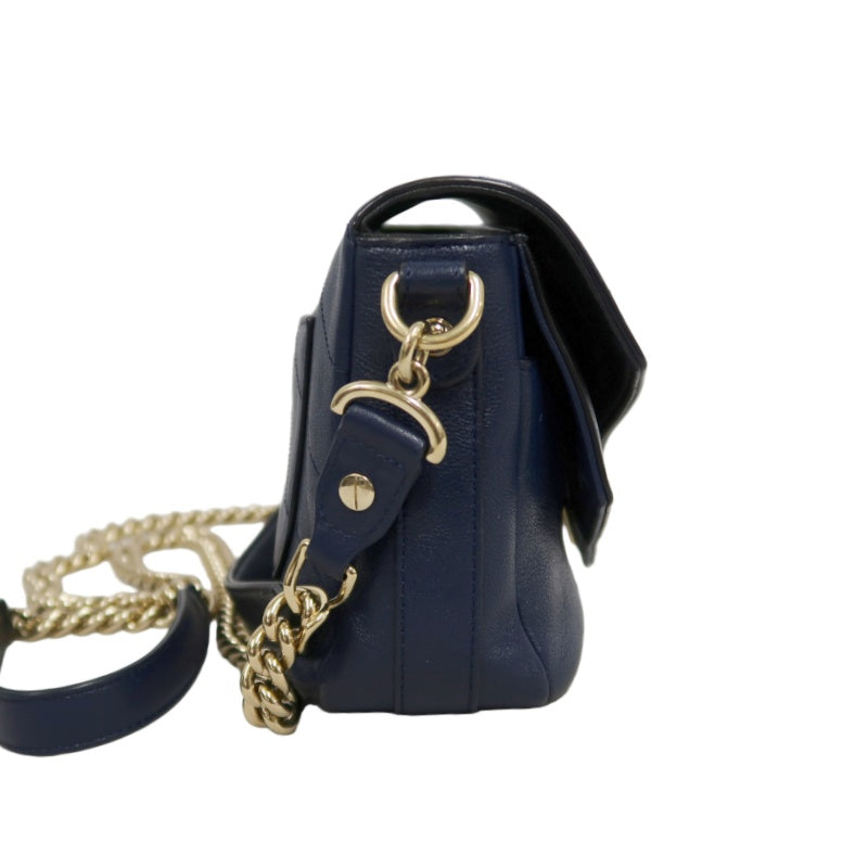 CHANEL Chevron Shoulder Bag Calfskin Navy/Black Gold Hardware