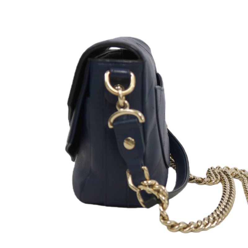CHANEL Chevron Shoulder Bag Calfskin Navy/Black Gold Hardware