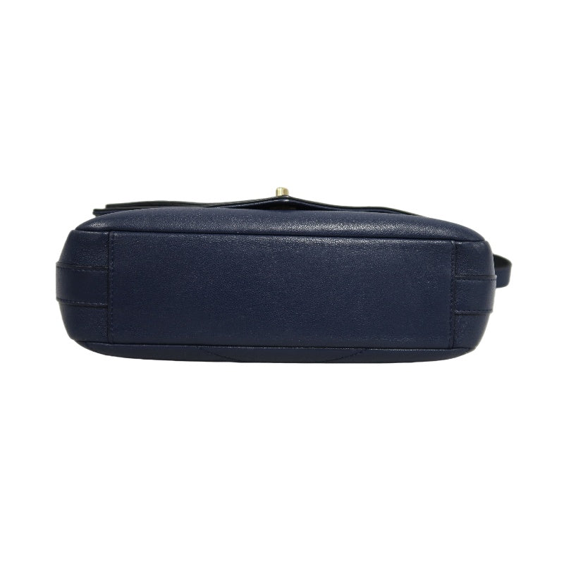 CHANEL Chevron Shoulder Bag Calfskin Navy/Black Gold Hardware