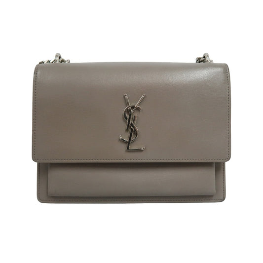YSL Saint Laurent Sunset Shoulder Bag PVC Elephant Grey Silver Hardware