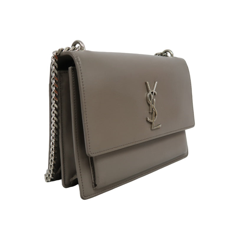 YSL Saint Laurent Sunset Shoulder Bag PVC Elephant Grey Silver Hardware