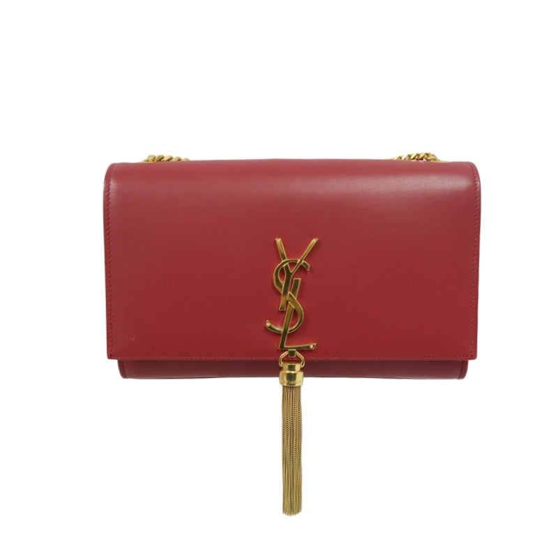 YSL Saint Laurent Kate Tassel Chain Shoulder Bag PVC Red Gold Hardware