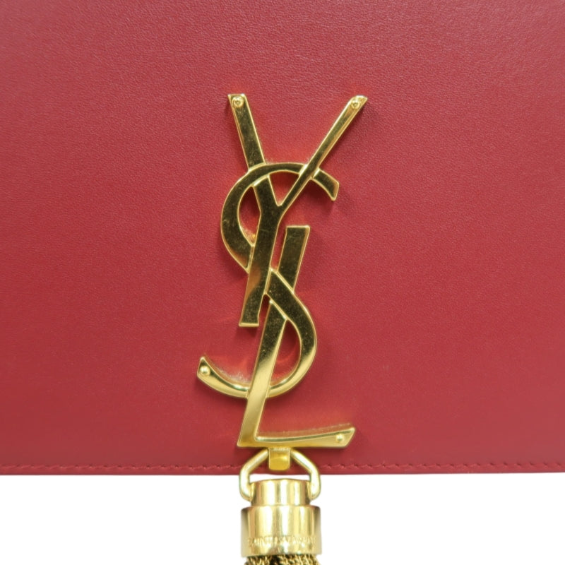 YSL Saint Laurent Kate Tassel Chain Shoulder Bag PVC Red Gold Hardware