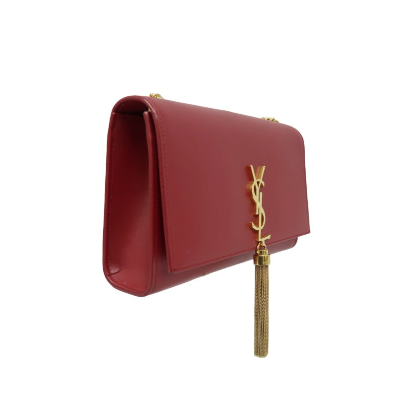 YSL Saint Laurent Kate Tassel Chain Shoulder Bag PVC Red Gold Hardware