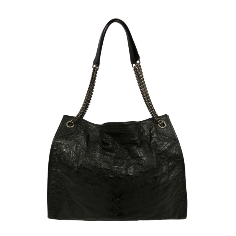 YSL Saint Laurent Tote Bag Oiled Leather Black Silver Hardware