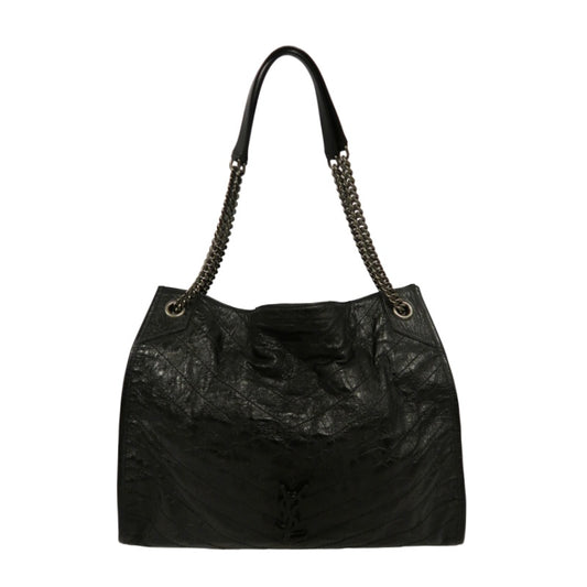 YSL Saint Laurent Tote Bag Oiled Leather Black Silver Hardware