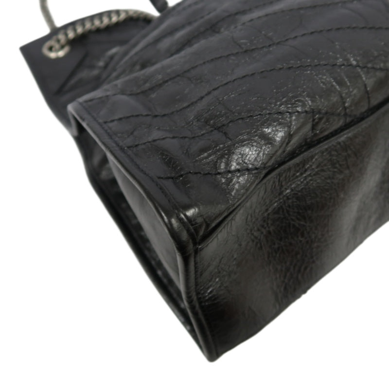YSL Saint Laurent Tote Bag Oiled Leather Black Silver Hardware