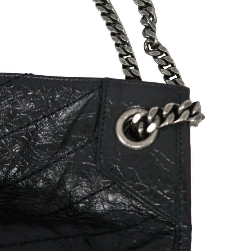 YSL Saint Laurent Tote Bag Oiled Leather Black Silver Hardware