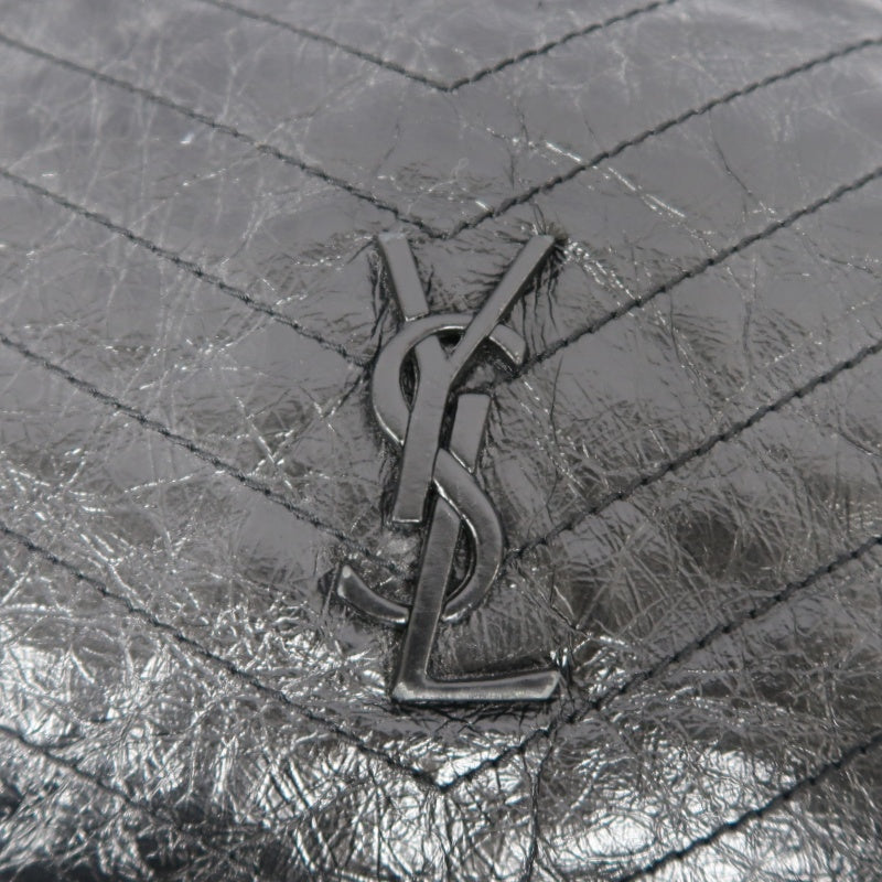 YSL Saint Laurent Tote Bag Oiled Leather Black Silver Hardware