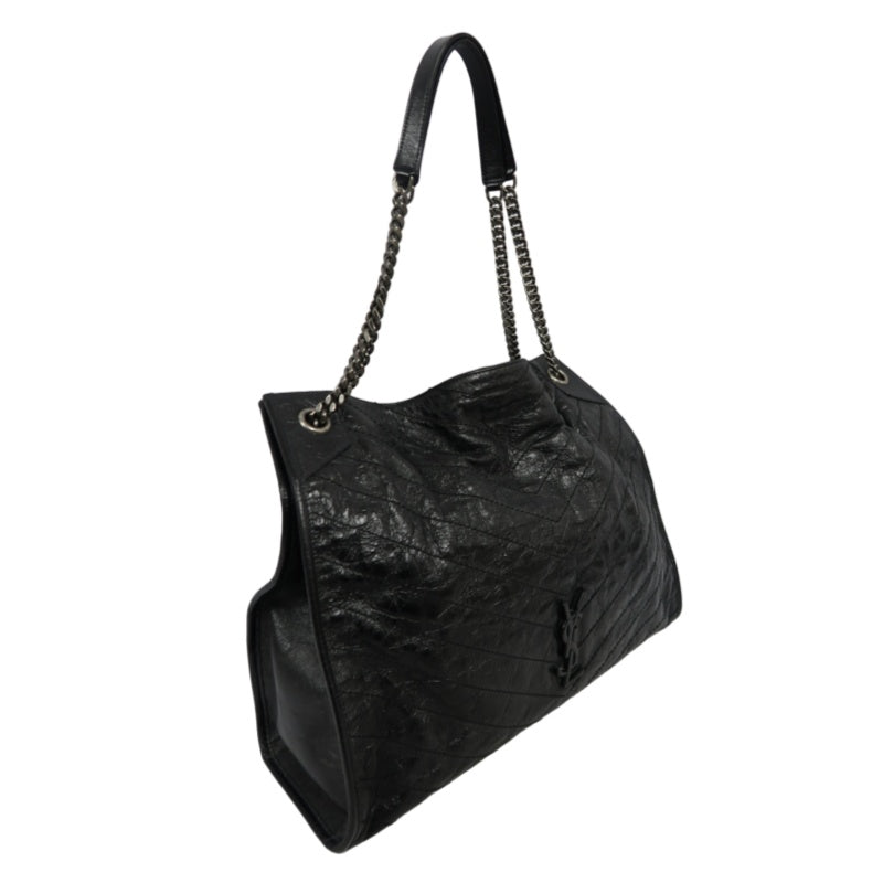 YSL Saint Laurent Tote Bag Oiled Leather Black Silver Hardware