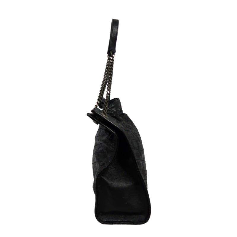 YSL Saint Laurent Tote Bag Oiled Leather Black Silver Hardware
