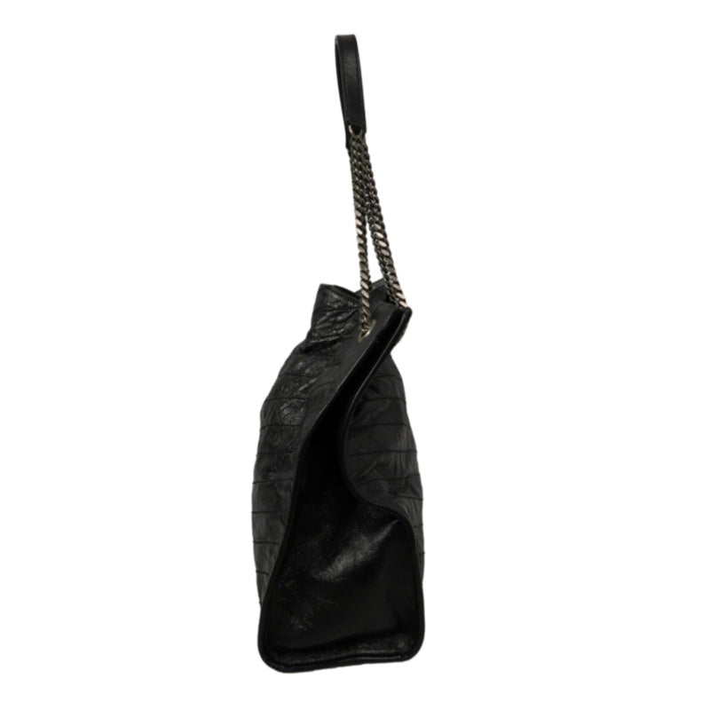 YSL Saint Laurent Tote Bag Oiled Leather Black Silver Hardware