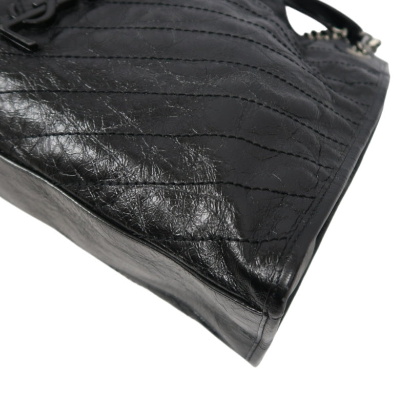 YSL Saint Laurent Tote Bag Oiled Leather Black Silver Hardware