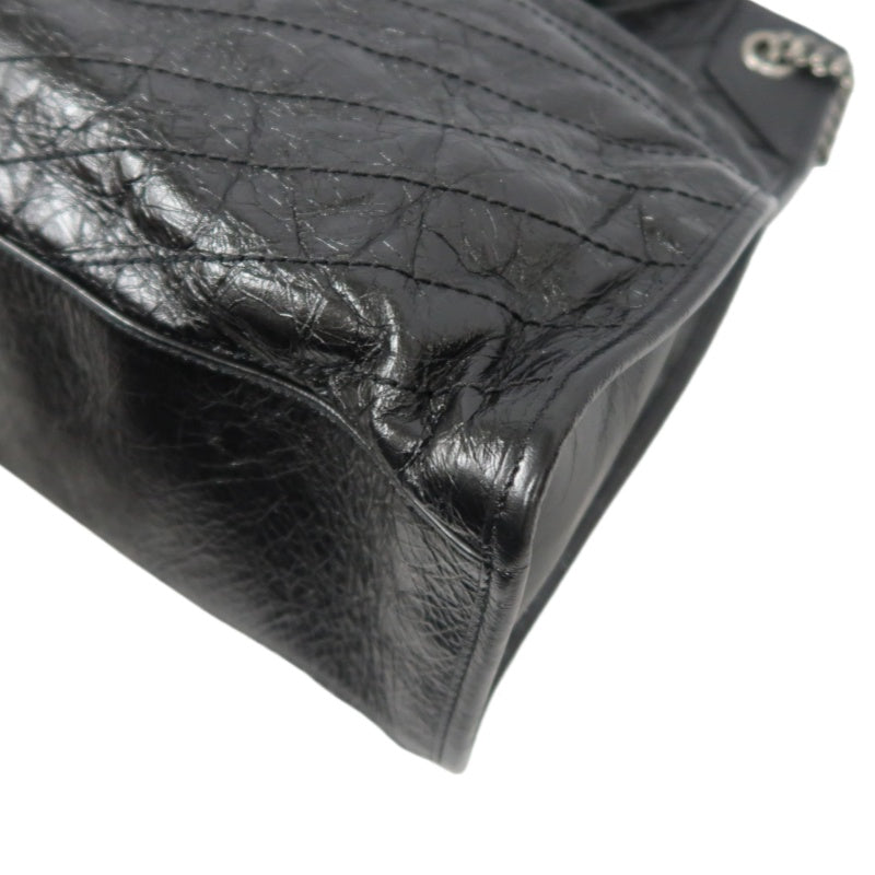 YSL Saint Laurent Tote Bag Oiled Leather Black Silver Hardware