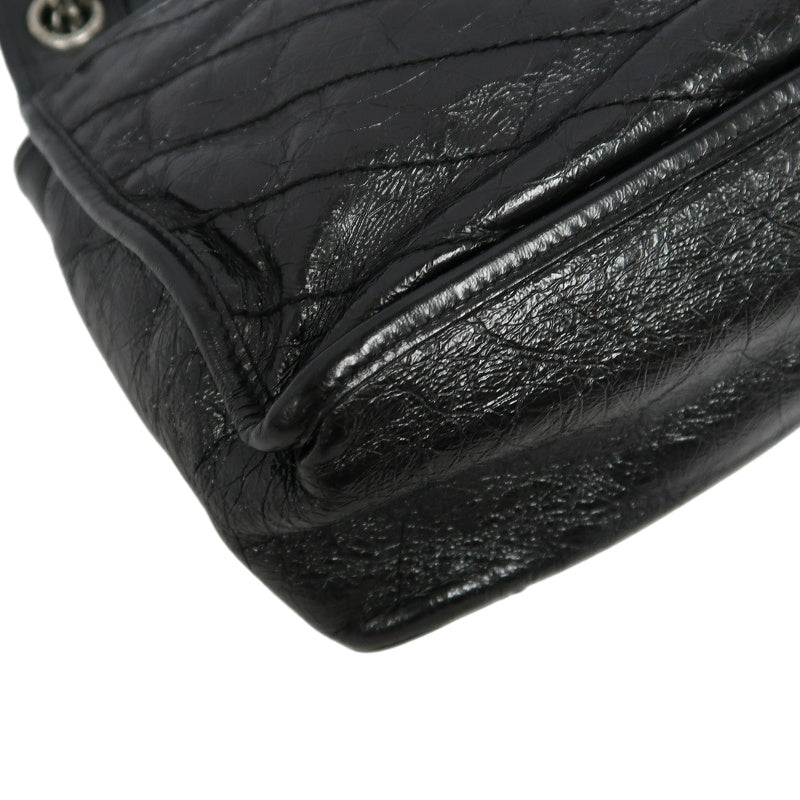 YSL Saint Laurent Niki Shoulder Bag Oiled Leather Black Silver Hardware
