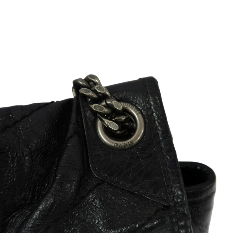 YSL Saint Laurent Niki Shoulder Bag Oiled Leather Black Silver Hardware