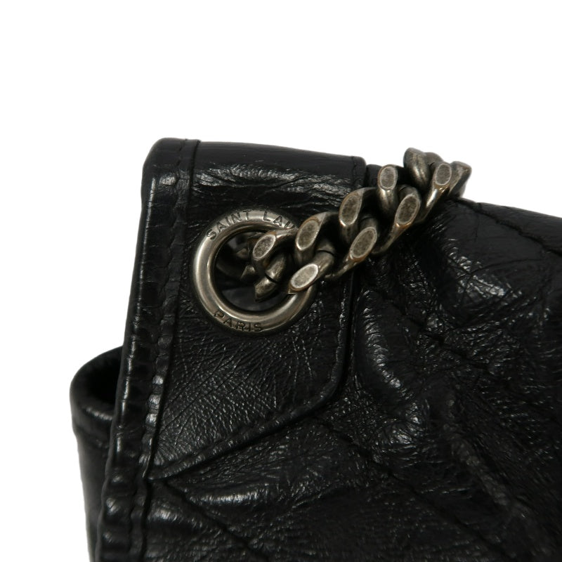 YSL Saint Laurent Niki Shoulder Bag Oiled Leather Black Silver Hardware