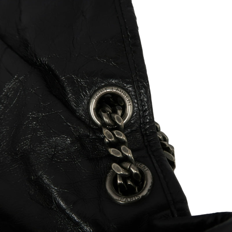 YSL Saint Laurent Niki Shoulder Bag Oiled Leather Black Silver Hardware
