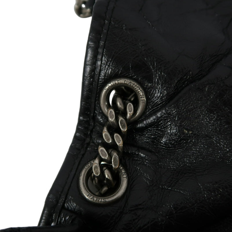 YSL Saint Laurent Niki Shoulder Bag Oiled Leather Black Silver Hardware
