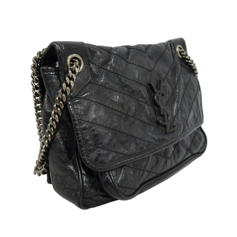 YSL Saint Laurent Niki Shoulder Bag Oiled Leather Black Silver Hardware