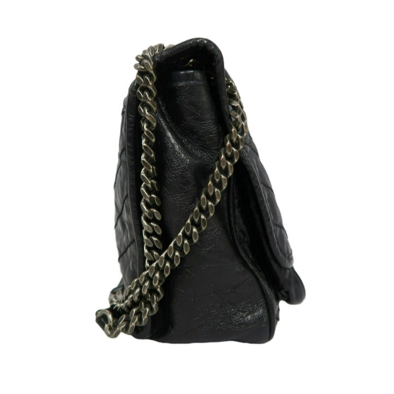 YSL Saint Laurent Niki Shoulder Bag Oiled Leather Black Silver Hardware