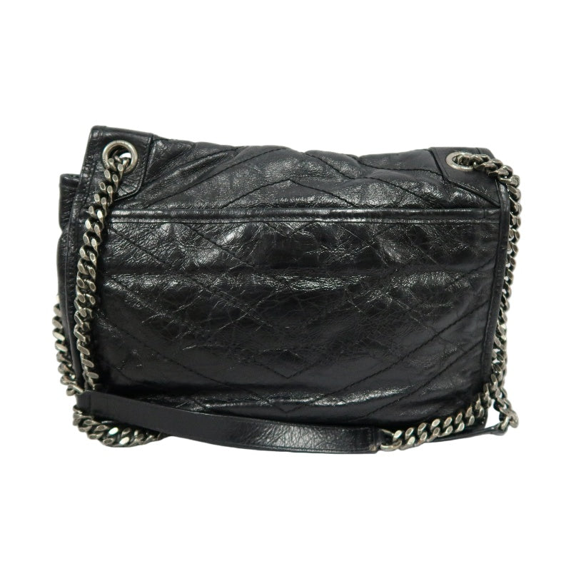 YSL Saint Laurent Niki Shoulder Bag Oiled Leather Black Silver Hardware