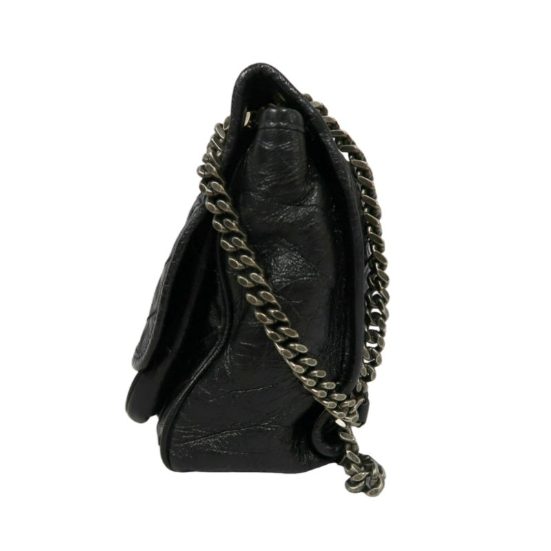 YSL Saint Laurent Niki Shoulder Bag Oiled Leather Black Silver Hardware