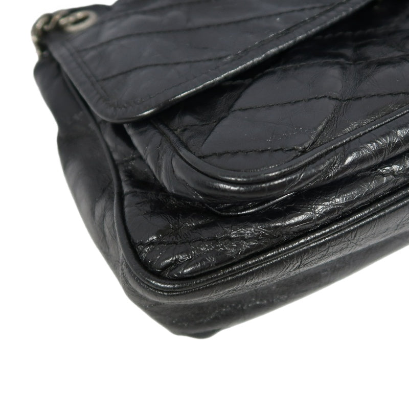 YSL Saint Laurent Niki Shoulder Bag Oiled Leather Black Silver Hardware