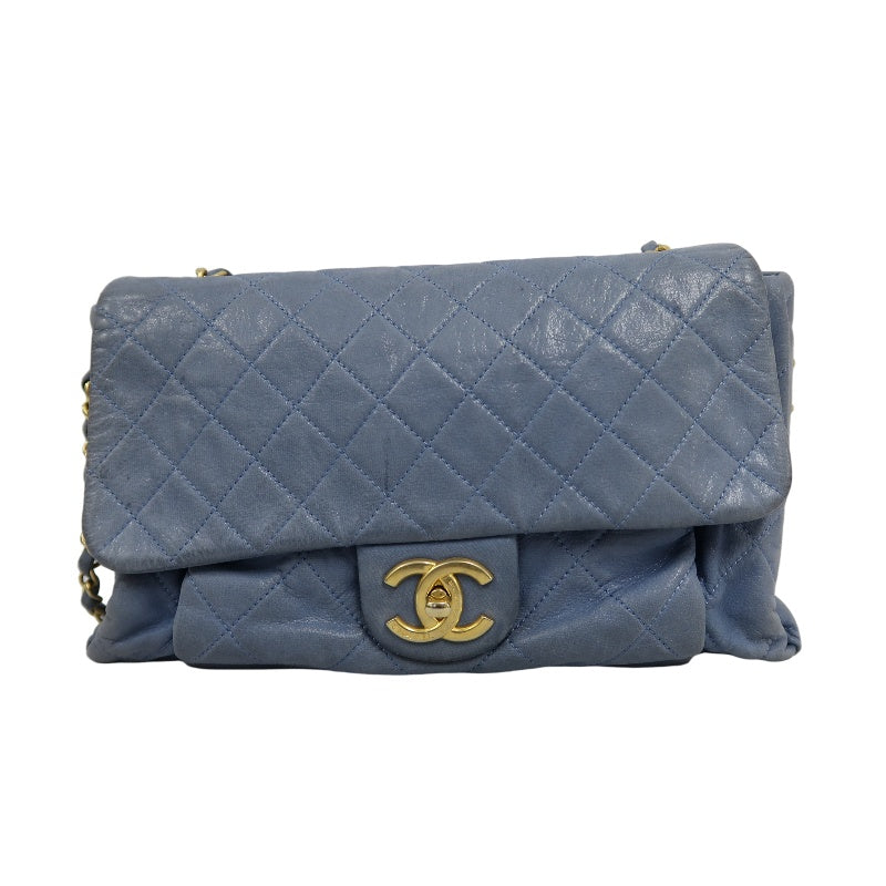 CHANEL Matelasse Shoulder Bag Calfskin Navy Blue Gold Hardware