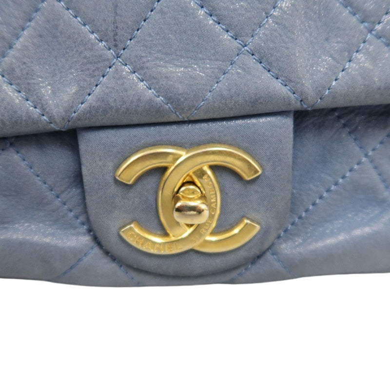CHANEL Matelasse Shoulder Bag Calfskin Navy Blue Gold Hardware