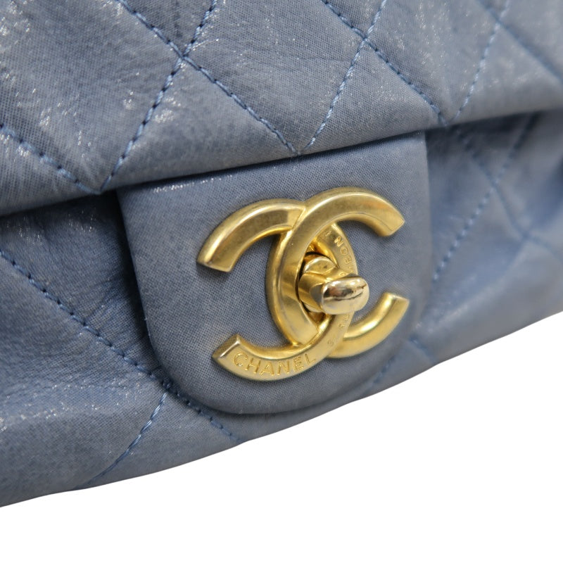 CHANEL Matelasse Shoulder Bag Calfskin Navy Blue Gold Hardware