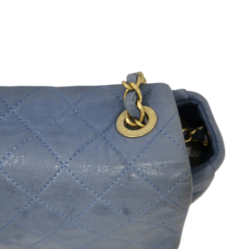 CHANEL Matelasse Shoulder Bag Calfskin Navy Blue Gold Hardware