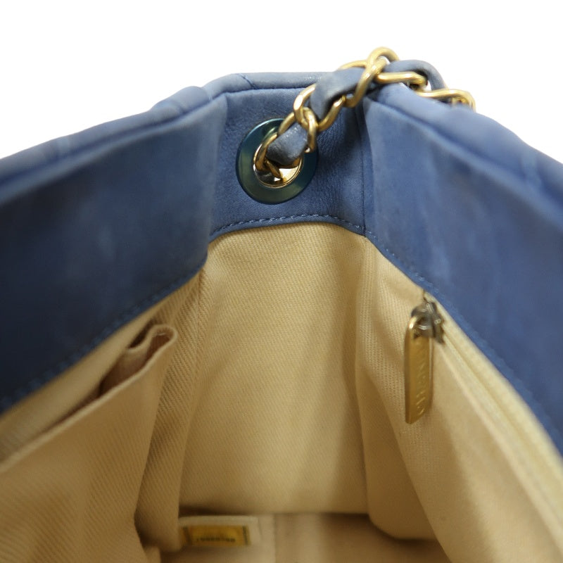 CHANEL Matelasse Shoulder Bag Calfskin Navy Blue Gold Hardware