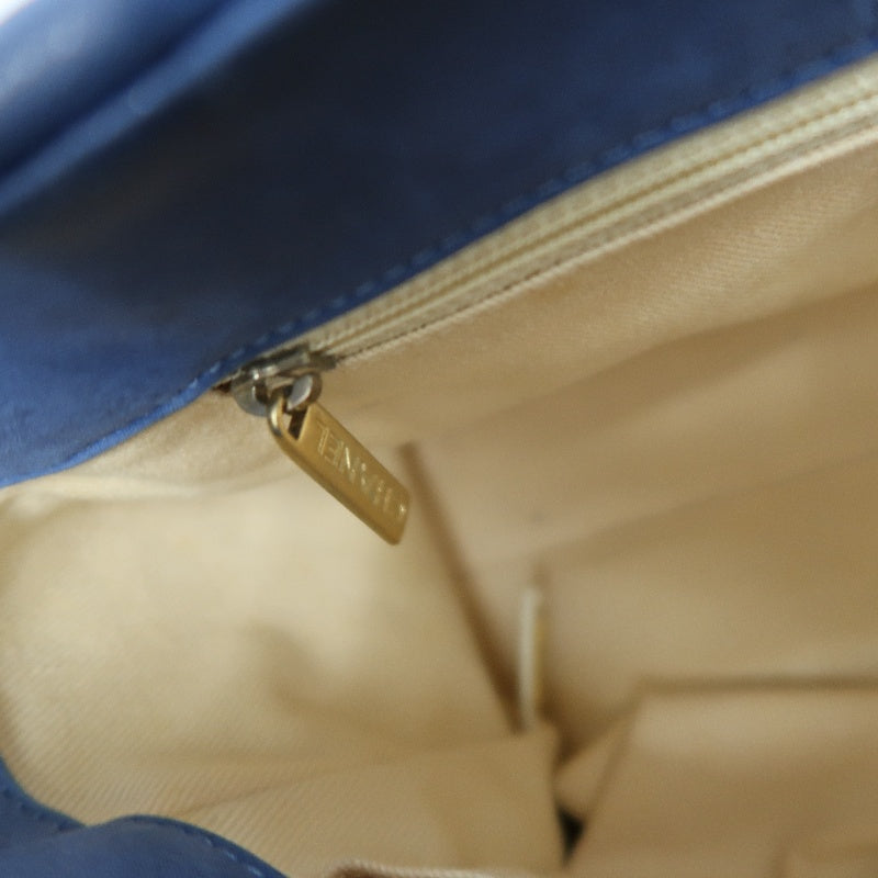 CHANEL Matelasse Shoulder Bag Calfskin Navy Blue Gold Hardware