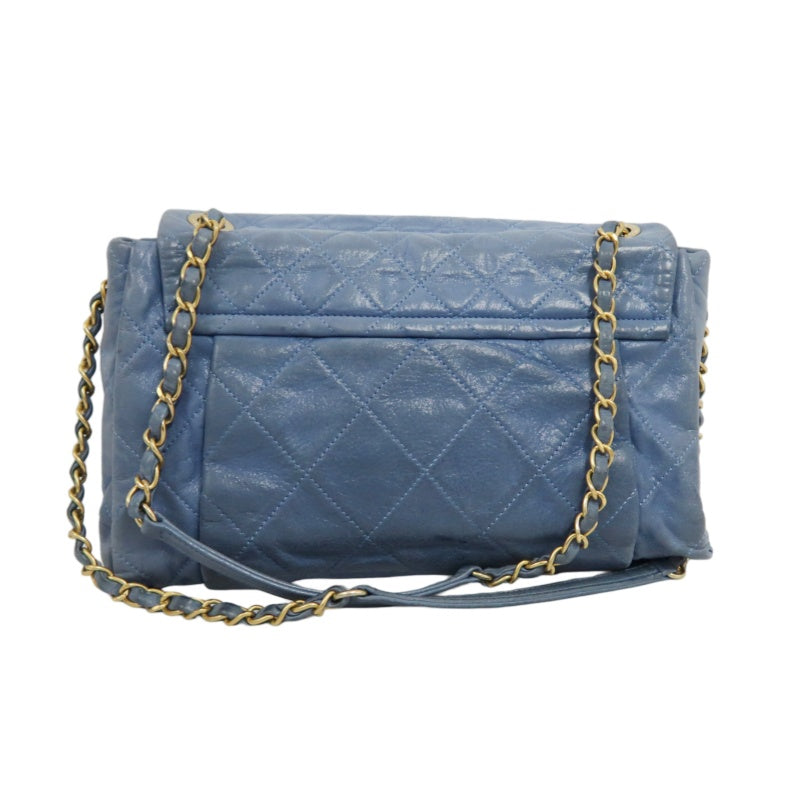 CHANEL Matelasse Shoulder Bag Calfskin Navy Blue Gold Hardware