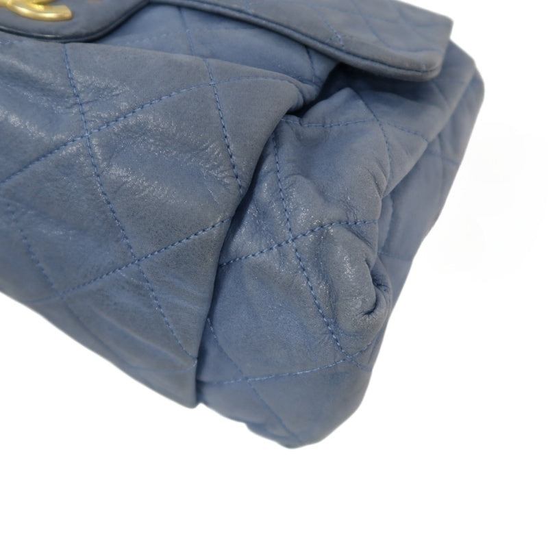 CHANEL Matelasse Shoulder Bag Calfskin Navy Blue Gold Hardware