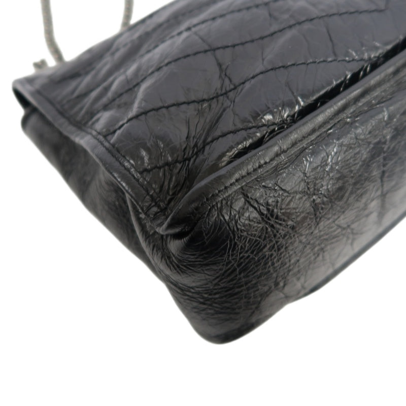 YSL Saint Laurent Niki Shoulder Bag Oiled Leather Black Silver Hardware