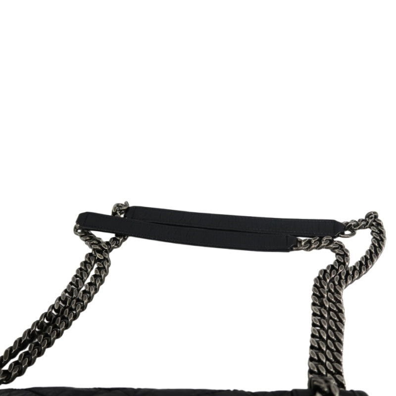 YSL Saint Laurent Niki Shoulder Bag Oiled Leather Black Silver Hardware