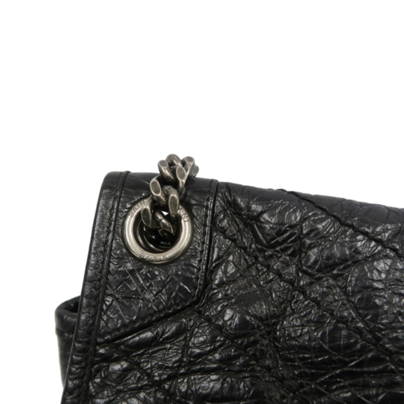 YSL Saint Laurent Niki Shoulder Bag Oiled Leather Black Silver Hardware
