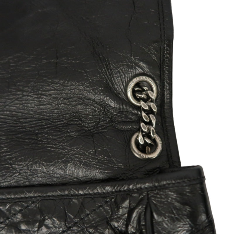 YSL Saint Laurent Niki Shoulder Bag Oiled Leather Black Silver Hardware