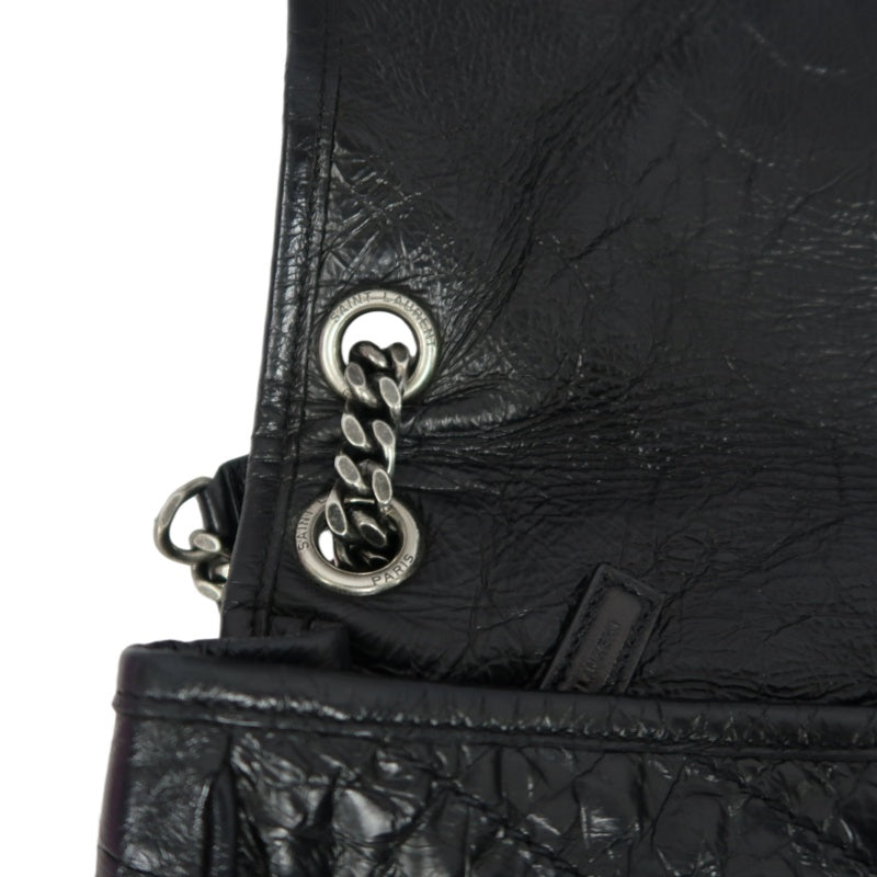 YSL Saint Laurent Niki Shoulder Bag Oiled Leather Black Silver Hardware