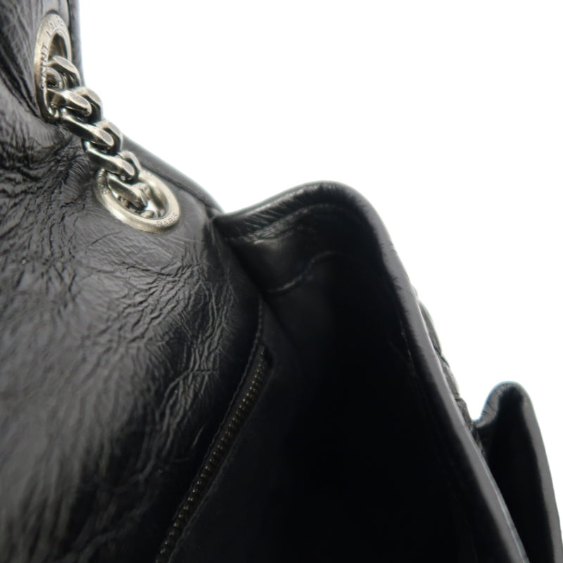 YSL Saint Laurent Niki Shoulder Bag Oiled Leather Black Silver Hardware