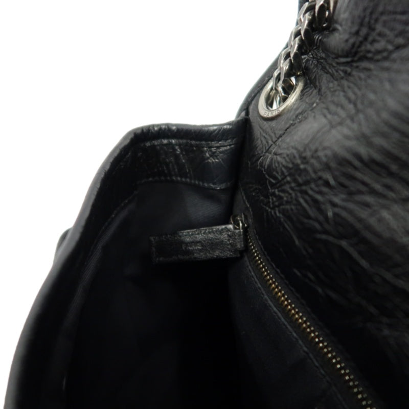 YSL Saint Laurent Niki Shoulder Bag Oiled Leather Black Silver Hardware