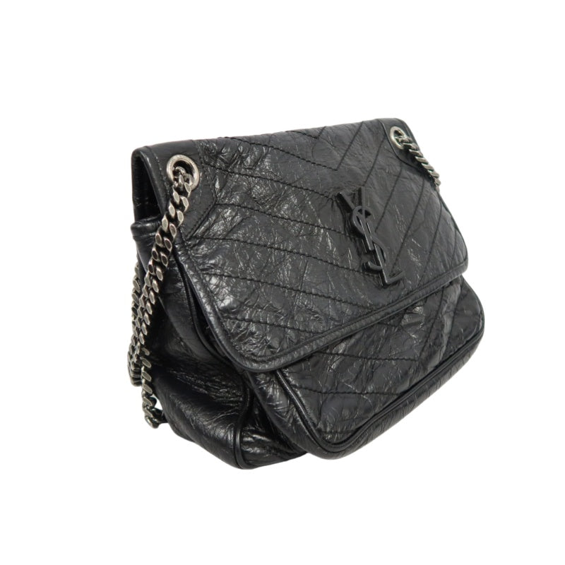 YSL Saint Laurent Niki Shoulder Bag Oiled Leather Black Silver Hardware