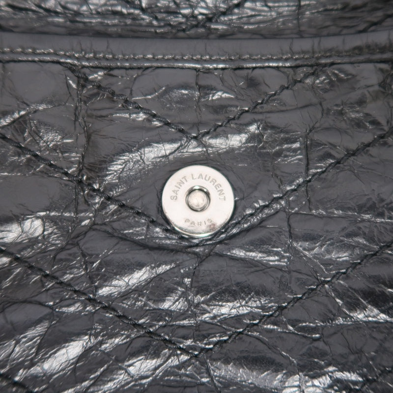 YSL Saint Laurent Niki Shoulder Bag Oiled Leather Black Silver Hardware
