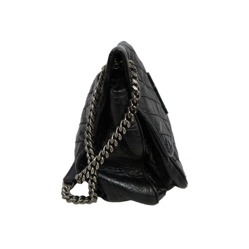 YSL Saint Laurent Niki Shoulder Bag Oiled Leather Black Silver Hardware
